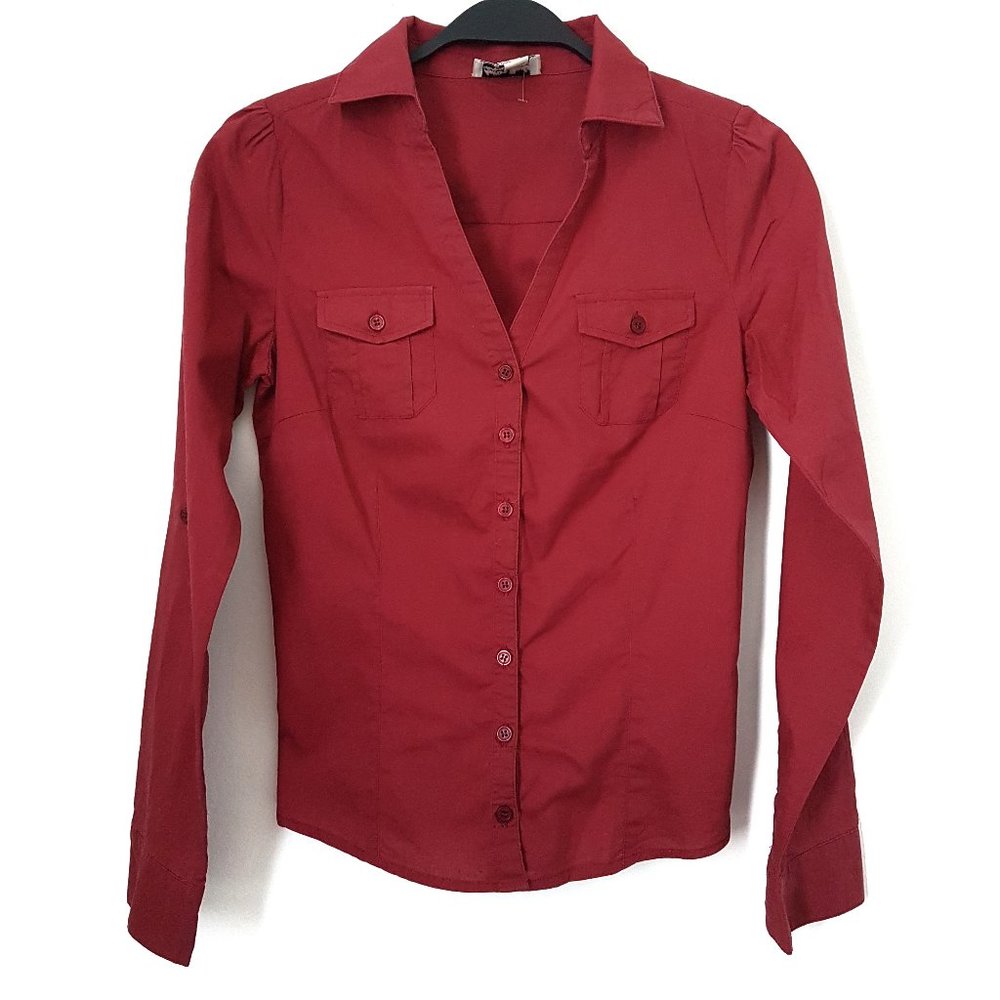 Active Basic Women Red Collar Shirt, M - NWOT
